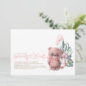 Niedlich Teddy Bear Pink Bearly Wait Girl Baby Dus Einladung (Stehend Vorderseite)