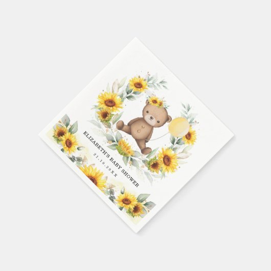 Niedlich Teddy Bear Sonnenblume Balloon Babydusche Serviette (Ecke)