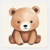 Niedlich Teddy Bear Watercolor Baby Woodland Tiere Quadratischer Aufkleber (Vorderseite)