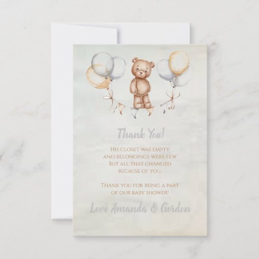 Niedlich Teddy Bear Watercolor Babydusche Dankeskarte (Vorderseite)