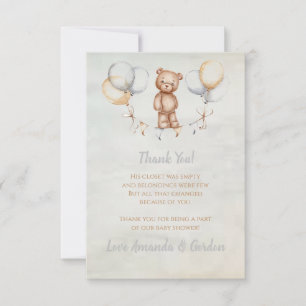 Niedlich Teddy Bear Watercolor Babydusche Dankeskarte