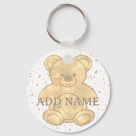 Niedlich Teddy Bear Watercolor Individuelle Name Schlüsselanhänger (Vorderseite)