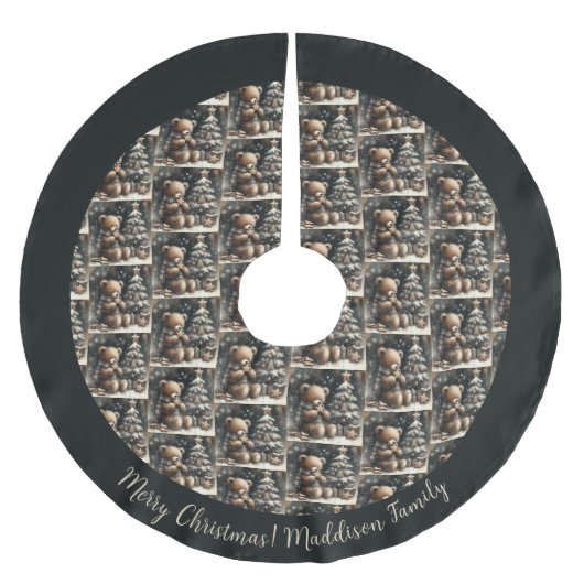 Niedlich Teddy Bear Weihnachten Polyester Weihnachtsbaumdecke (Vorderseite)