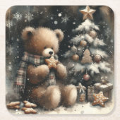 Niedlich Teddy Bear Weihnachten Rechteckiger Pappuntersetzer (Vorderseite)