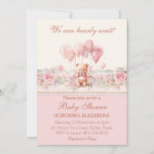 Niedlich Teddy Bearly Wait Pink Girl Baby Dusche Einladung (Vorderseite)