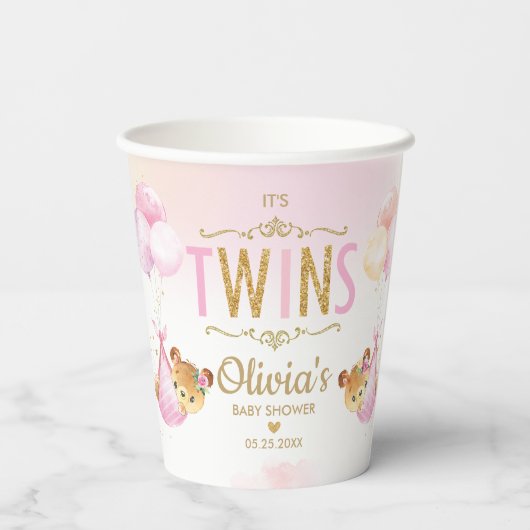 Niedlich Teddy Bears Twins Baby Girls Baby Showroo Pappbecher (Rückseite)