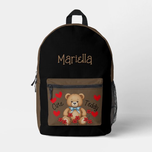 Niedlich Teddy Personalisiert deinen Namen schwarz Bedruckter Rucksack (Vorderseite)