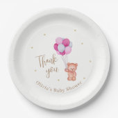 Niedlich Teddy Pink Ballon Danke Baby Dusche Pappteller (Vorderseite)