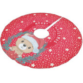 Niedlich Teddy Red and White Stars Frohe Weihnacht Polyester Weihnachtsbaumdecke (Schrägansicht)