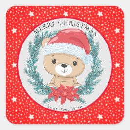 Niedlich Teddy Red and White Stars Frohe Weihnacht Quadratischer Aufkleber