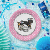 Niedlich Tee Party Dackel Hund (schwarz & tan) Fun Pappteller (Party)