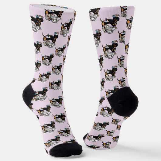 Niedlich Tee Party Dackel Hund (schwarz & tan) Fun Socken (Gewinkelt)