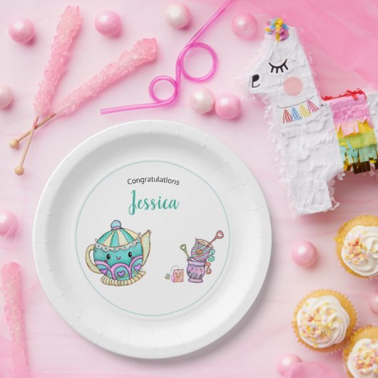 Niedlich Tee-Time Baby-Dusche Pappteller (Party)