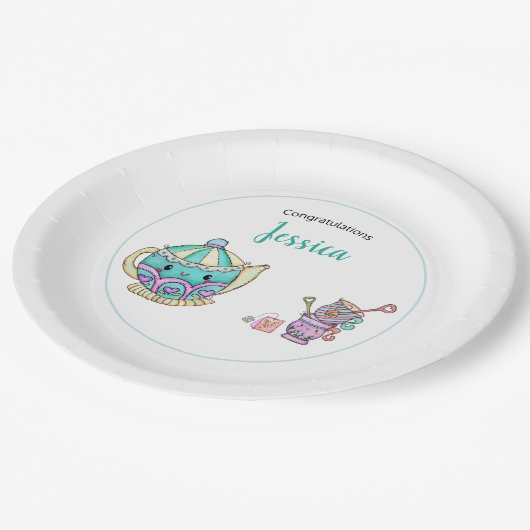 Niedlich Tee-Time Baby-Dusche Pappteller (Schrägansicht)