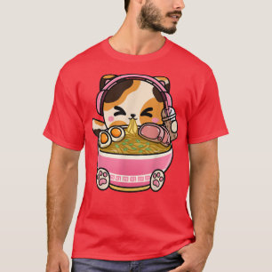 Niedlich Teen Girl Kawaii Cat Neko Ramen Boba Tea  T-Shirt