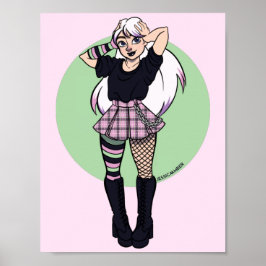 Niedlich Teen Punk Girl Pink Green Manga Illustrat Poster