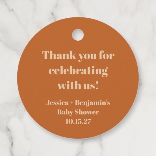 Niedlich Terracotta Baby Dusche Custom Vielen Dank Geschenkanhänger (Rückseite)