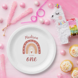 Niedlich Terracotta Rainbow Boho Erste Geburtstags Pappteller
