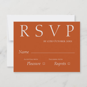 Niedlich Terracotta Rust and White Wedding RSVP Postkarte