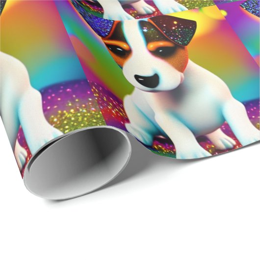 Niedlich Terrier Puppy Sparkle Nah-up Geschenkpapier (Rolleneckpunkt)