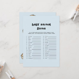 Niedlich Text Baby Dusche Baby Animal Game Blue Einladung