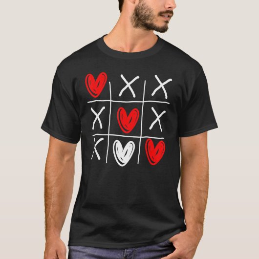 Niedlich Tic Tac Toe Hearts Valentinstag T-Shirt (Vorderseite)