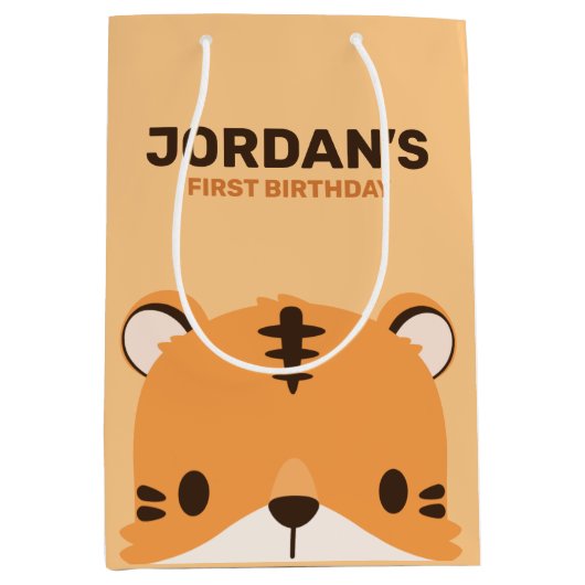 Niedlich Tiger Birthday Mittlere Geschenktüte (Vorderseite)