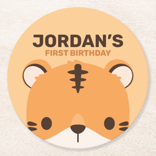 Niedlich Tiger Birthday Runder Pappuntersetzer (Vorderseite)