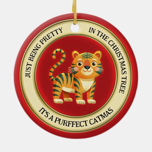 Niedlich Tiger Cat Illustriert Weihnachten Keramik Ornament (Hinten)