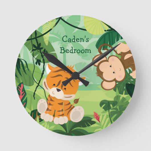 Niedlich Tiger Custom Safari Animal Kids Room Runde Wanduhr (Vorderseite)