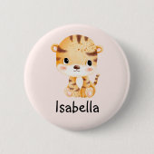 Niedlich Tiger Individuelle Name Personalisiert Ki Button (Vorderseite)