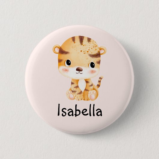 Niedlich Tiger Individuelle Name Personalisiert Ki Button (Vorderseite)