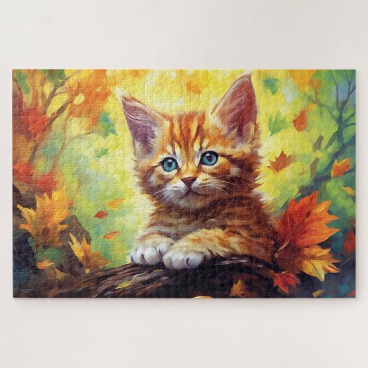 Niedlich Tiger Katzenorange Herbstleaves Farbe Puzzle (Horizontal)