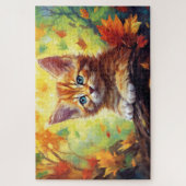 Niedlich Tiger Katzenorange Herbstleaves Farbe Puzzle (Vertikal)