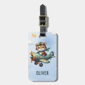 Niedlich Tiger Kid Flug ein Flugzeug Personalisier Gepäckanhänger (Vorderseite vertikal)