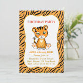 Niedlich Tiger Kids 3. Geburtstagskind Einladung (Stehend Vorderseite)