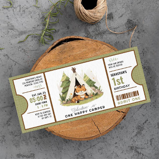 Niedlich Tiger One Happy Camper 1. Geburtstag Tick Einladung