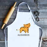 Niedlich Tiger Personalisiert Kinderschürze<br><div class="desc">Die Schürze dieser Kinder für Tierfreunde zeigt eine niedliche Tigerabbildungen. Personalisieren Sie es mit dem Namen Ihres Kindes in schwarzen Buchstaben. Eine großartige Schürze für Jungen oder Mädchen!</div>