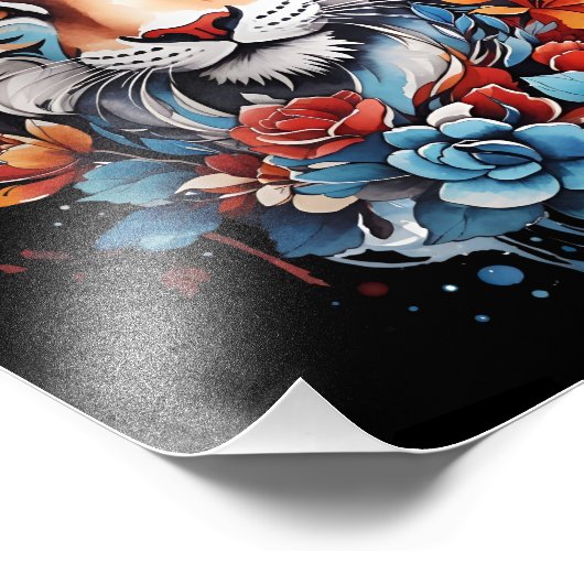 Niedlich Tiger Poster | Blume Tiger (Ecke)