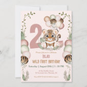 Niedlich Tiger Safari Pink Two Wild Girl 2. Geburt Einladung (Vorderseite)