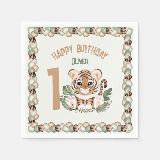 Niedlich Tiger Wild One Boy 1. Geburtstag Serviette (Vorderseite)