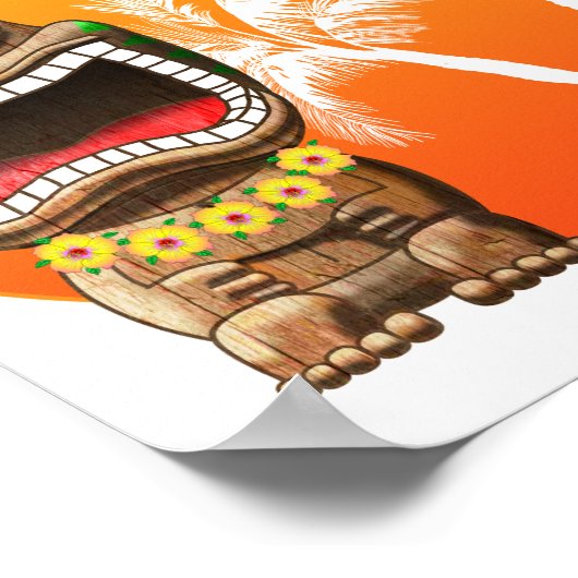 Niedlich Tiki Statue Beach Sunset Poster (Ecke)