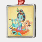 Niedlich Tiny Krishna & Cow Ornament Aus Metall (Links)