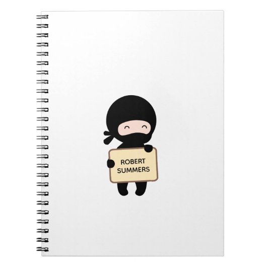 Niedlich Tiny Ninja Holding Sign Individuelle Name Notizblock (Vorderseite)