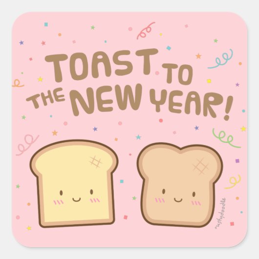 Niedlich Toast zu New Years Confetti Quadratischer Aufkleber (Vorderseite)