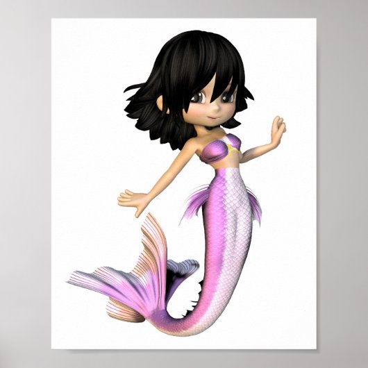 Niedlich Toon Lila Mermaid Poster (Vorne)
