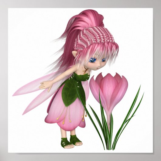 Niedlich Toon Pink Crocus Fairy, Stehend von einer Poster (Vorne)