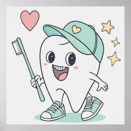 Niedlich Tooth Cartoon - Kinder Zahnpflaster Poster