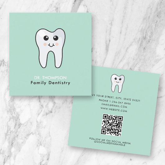 Niedlich Tooth Family Dentities QR Code Social Med Quadratische Visitenkarte