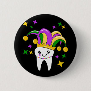 Niedlich Tooth Jester Hat Mardi Gras _ Funny Denti Button